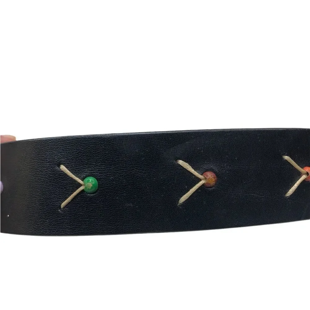 90’s Vintage Express Beaded Black Leather Belt sz L
